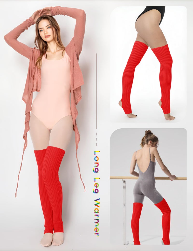 v28 Long Leg Warmer, Womenâ€™s Men 80s Party Ribbed Knit Dance Sports (71Red) - Image 5